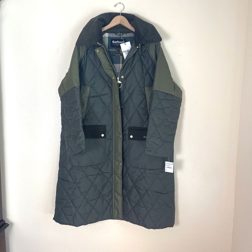 Barbour Womens Green Quilted Longline Barn Chore Coat 12 Old Money Quiet Luxury